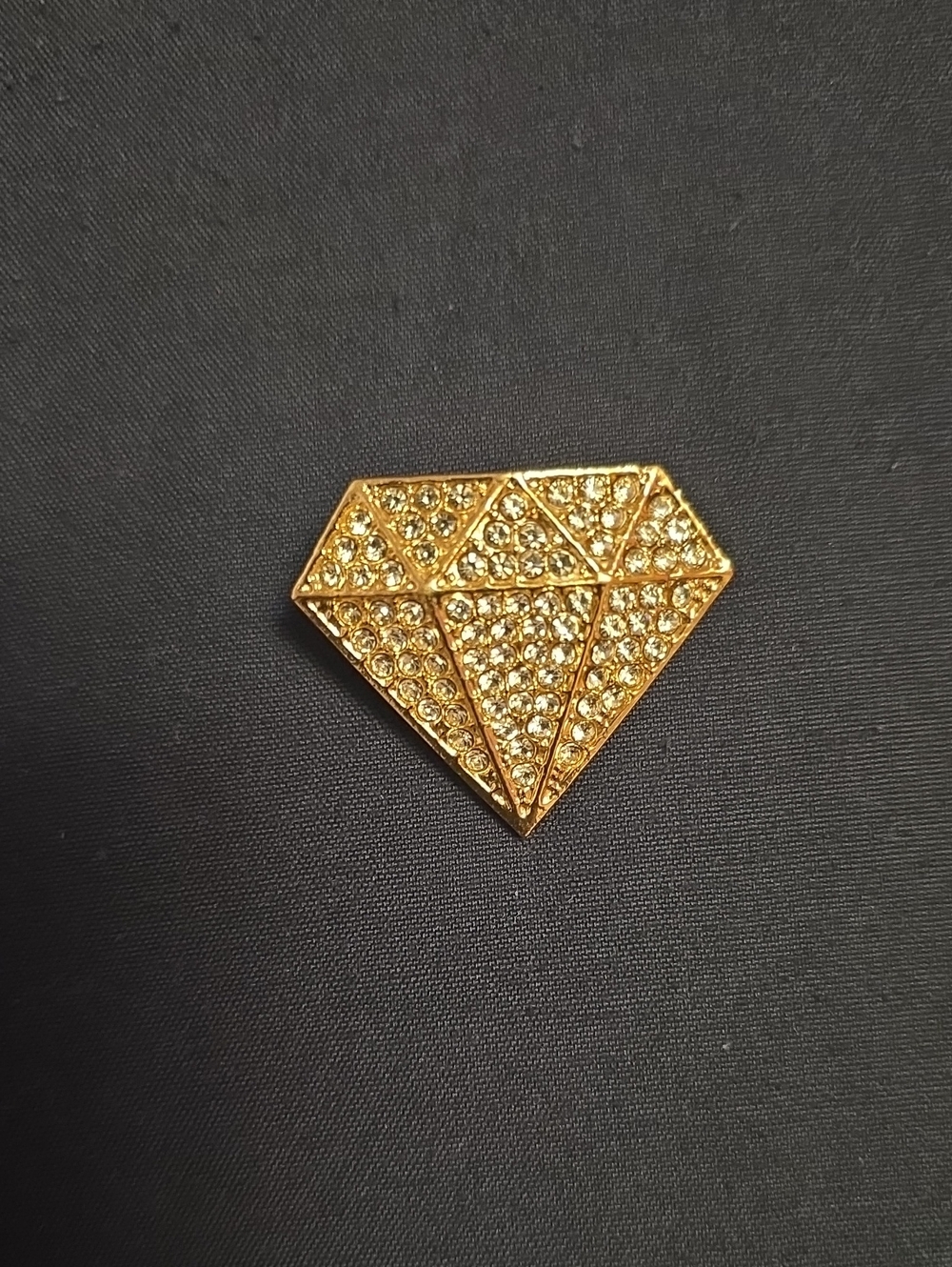 Gold Crystal Diamond-Shaped Brooch